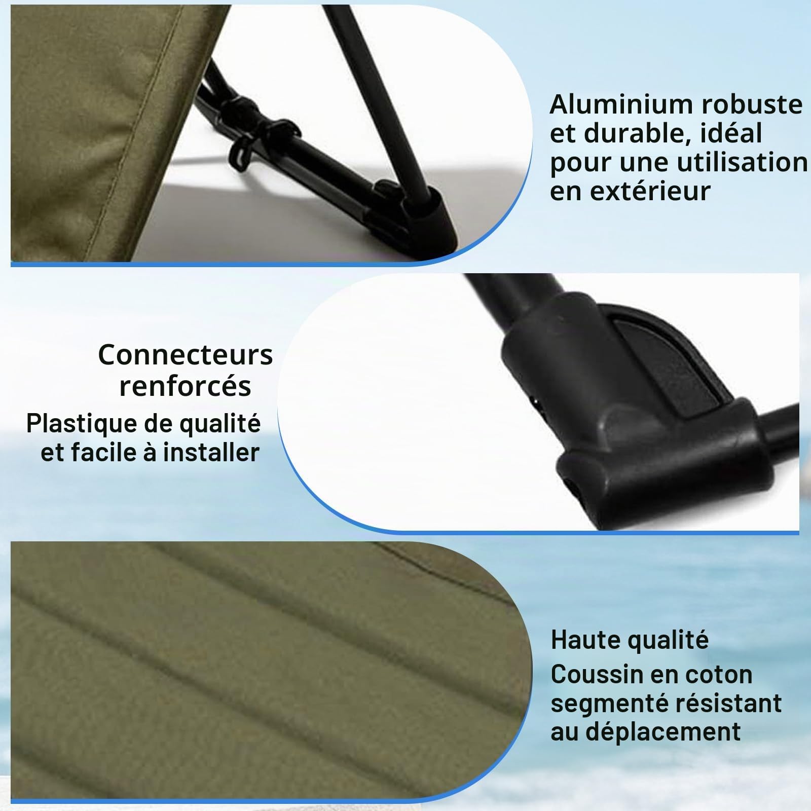Tapis de Plage avec Dossier, Chaise de Plage avec Sac de Rangement, Transat Plage, Siege de Plage Pliable Portable Leger, Chaise de Sol Pliable pour Le Camping, Les Voyages (Vert Militaire 2, Long)