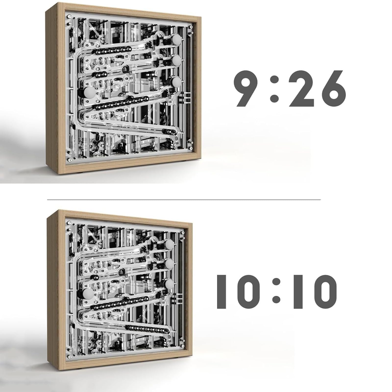 Rolling Ball Timer - Reloj mecánico de escritorio, formato de 12 horas con 4 pistas y 20 rodamientos de bolas de acero para sala de estar, dormitorio, mesita de noche o escritorio