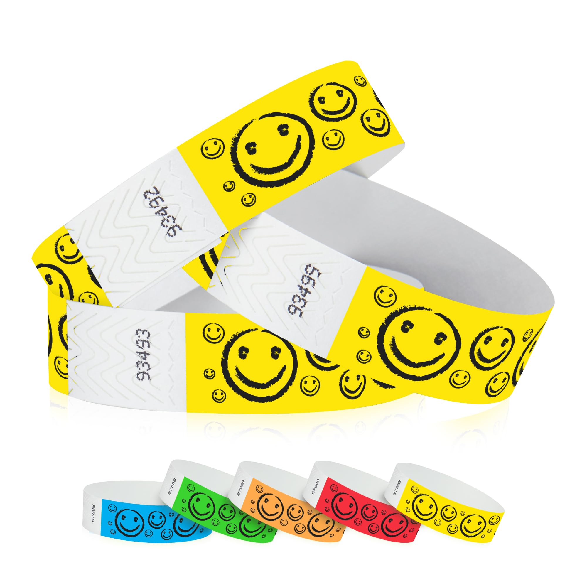 200 WristCo Yellow Smiley Face Tyvek Wristbands for Events - Tamper-Proof
