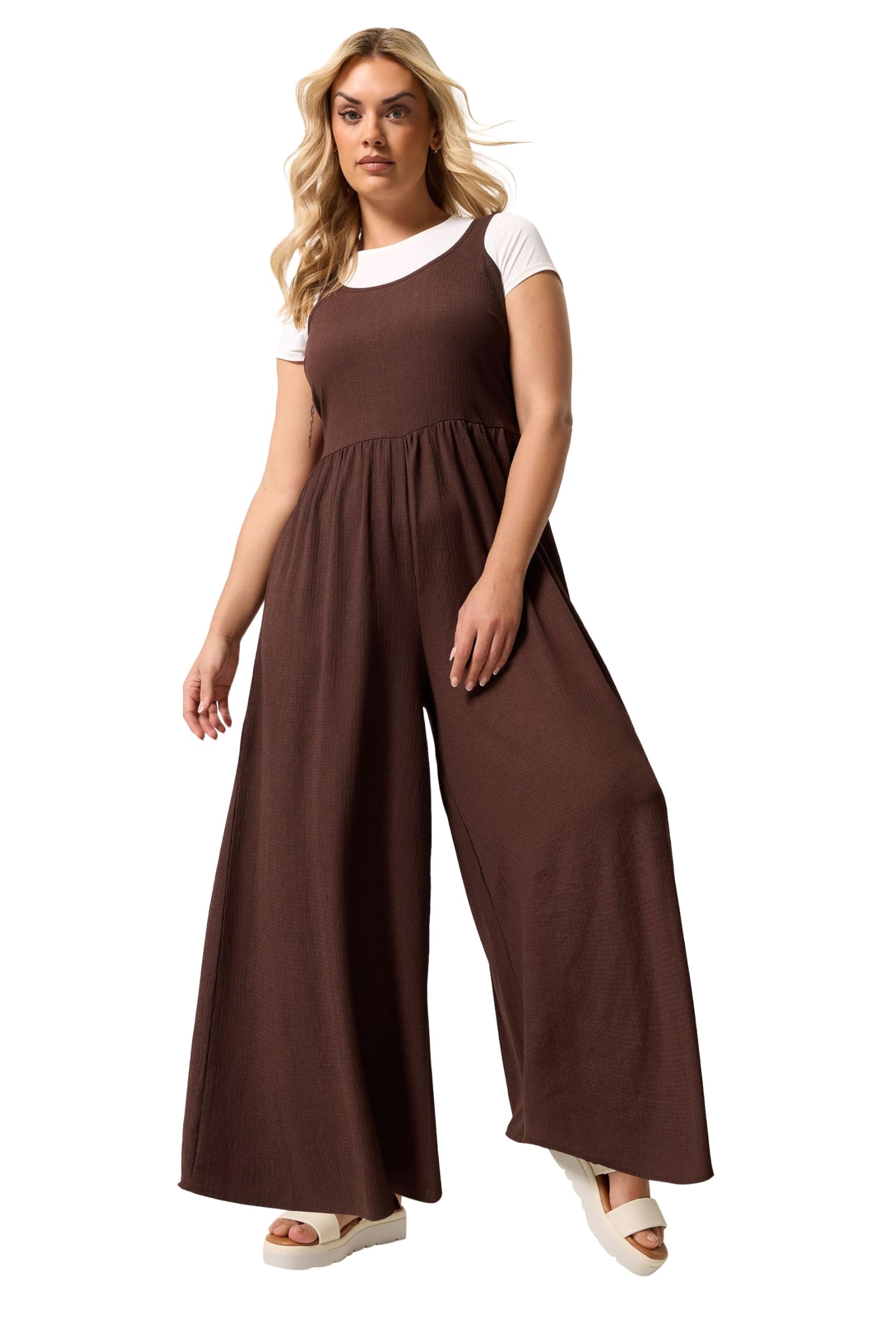 Yours Curve Brown Textured Jumpsuit - Women's - Plus Size Curve