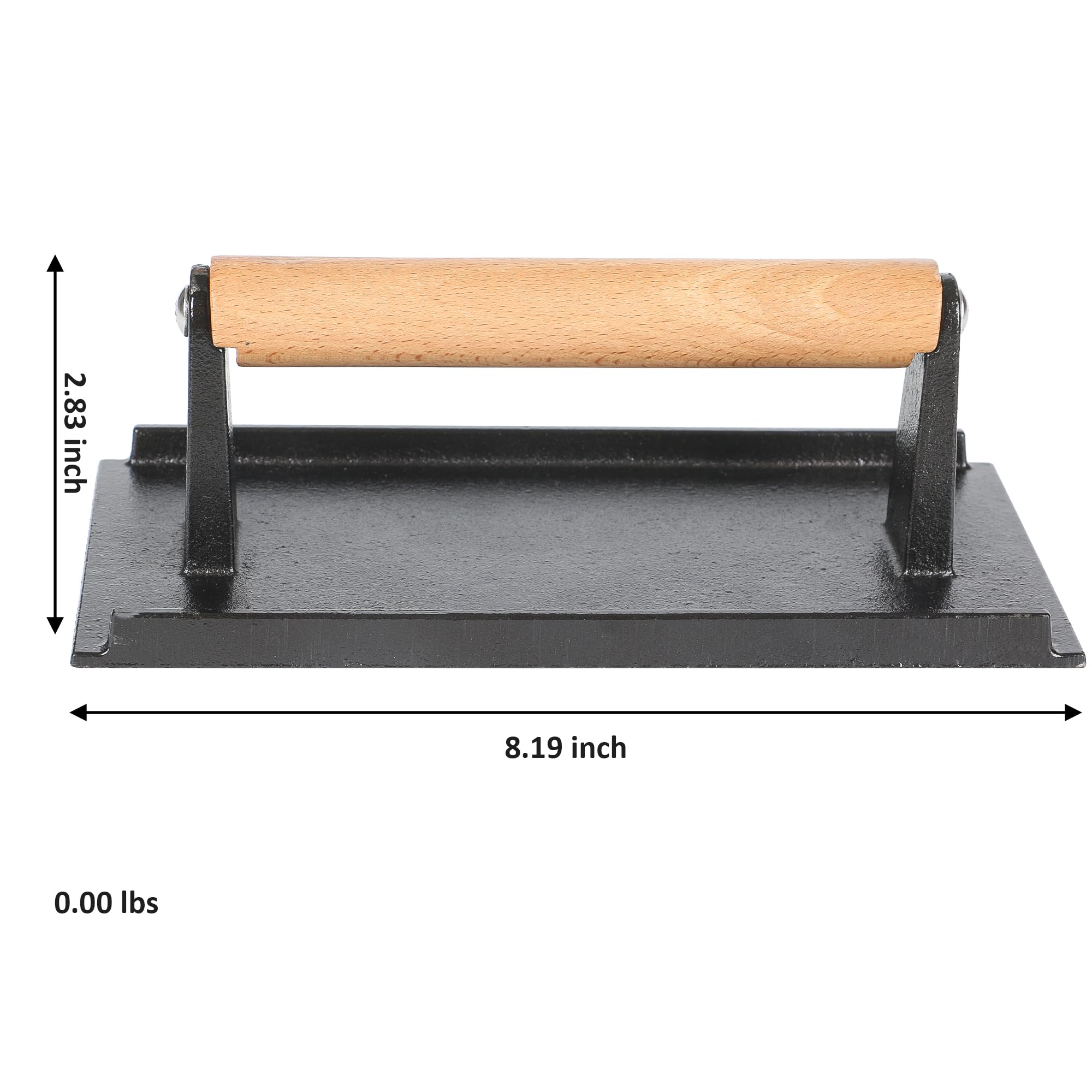 STYDDI 2-Pieces Heavy-Duty Cast Iron Burger Press with Wooden Handle, Gill Press for Smash Steaks, Bacons and Paninis, Ideal for BBQ, Pan and Flat-top Griddle, 7" Round & 8.27"x4.21" Rectangle — view 5