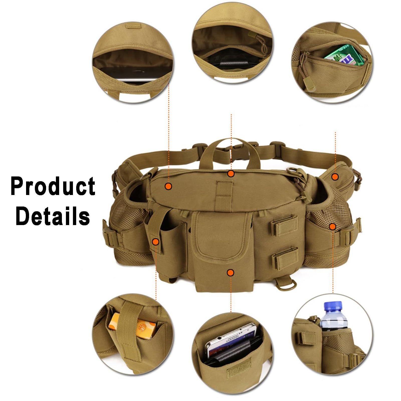 Borsa Cintura Tattica, Borsa Crossbody MOLLE, Borsa Borraccia Militare
