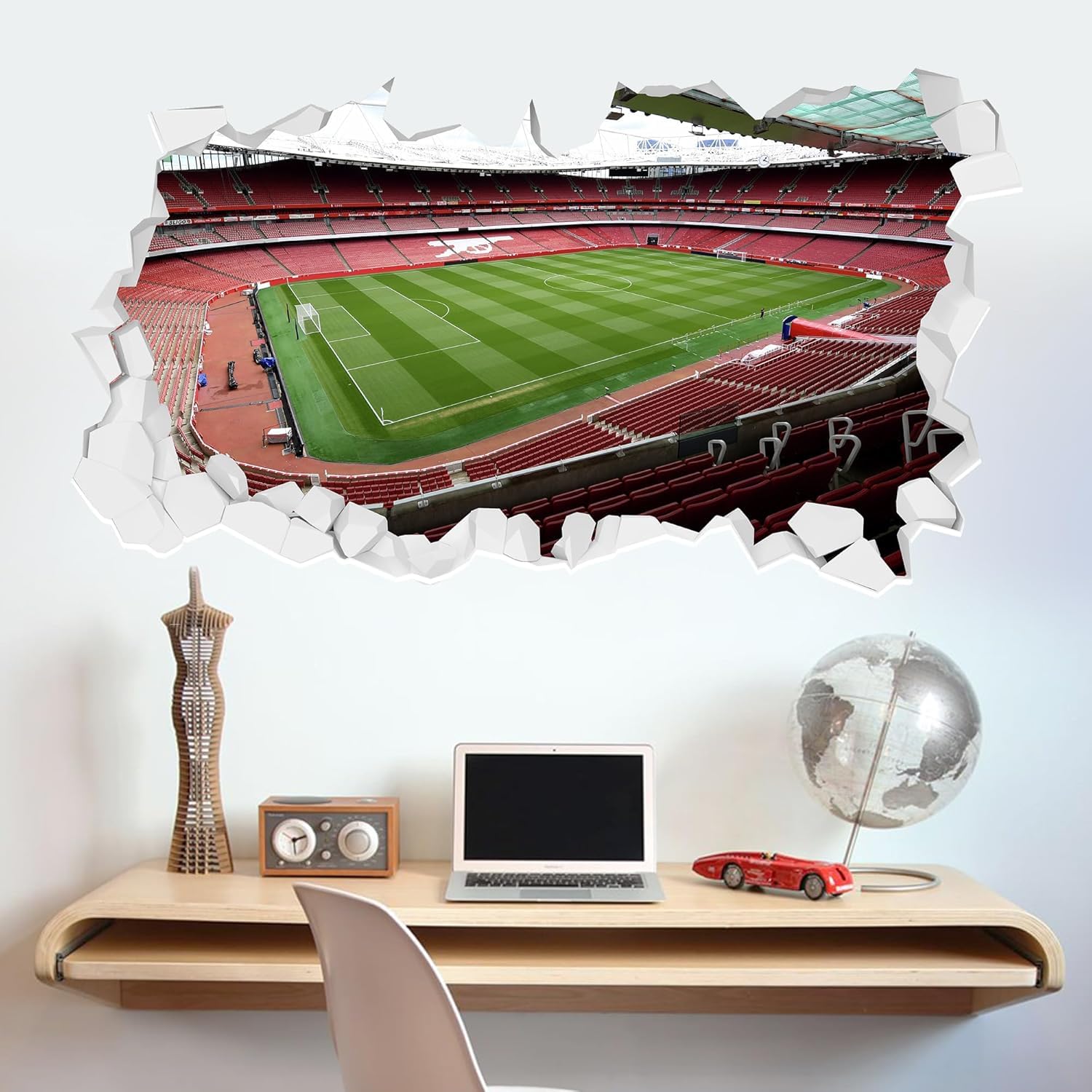 Themed Red Arsenal Wall Sticker - Corner View Stadium Broken Wall Football Art (60Cm Width X 35Cm Height)