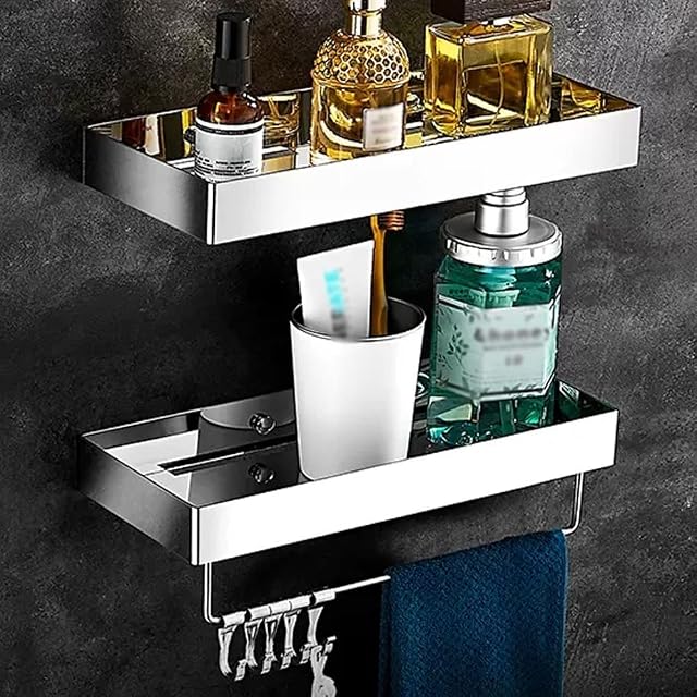 BAHELS Shower Caddy 304 Stainless Steel Bathroom Shelves with Towel bar Towel Shelf Wall Mounted Shower Rack Bathroom