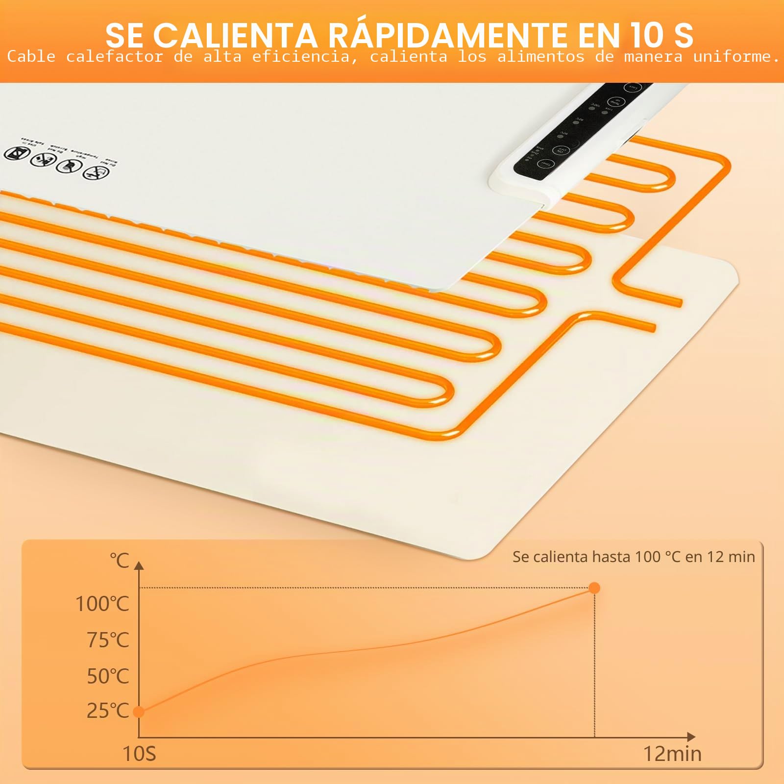 Bandeja de Calentamiento Eléctrico, Calentador Alimentos Portatil Silicona Plegabl Placa Calentadora con 3 Ajustes de Temperatura y Temporizador, para Bufés, Familia, Fiestas, Eventos (Blanco)
