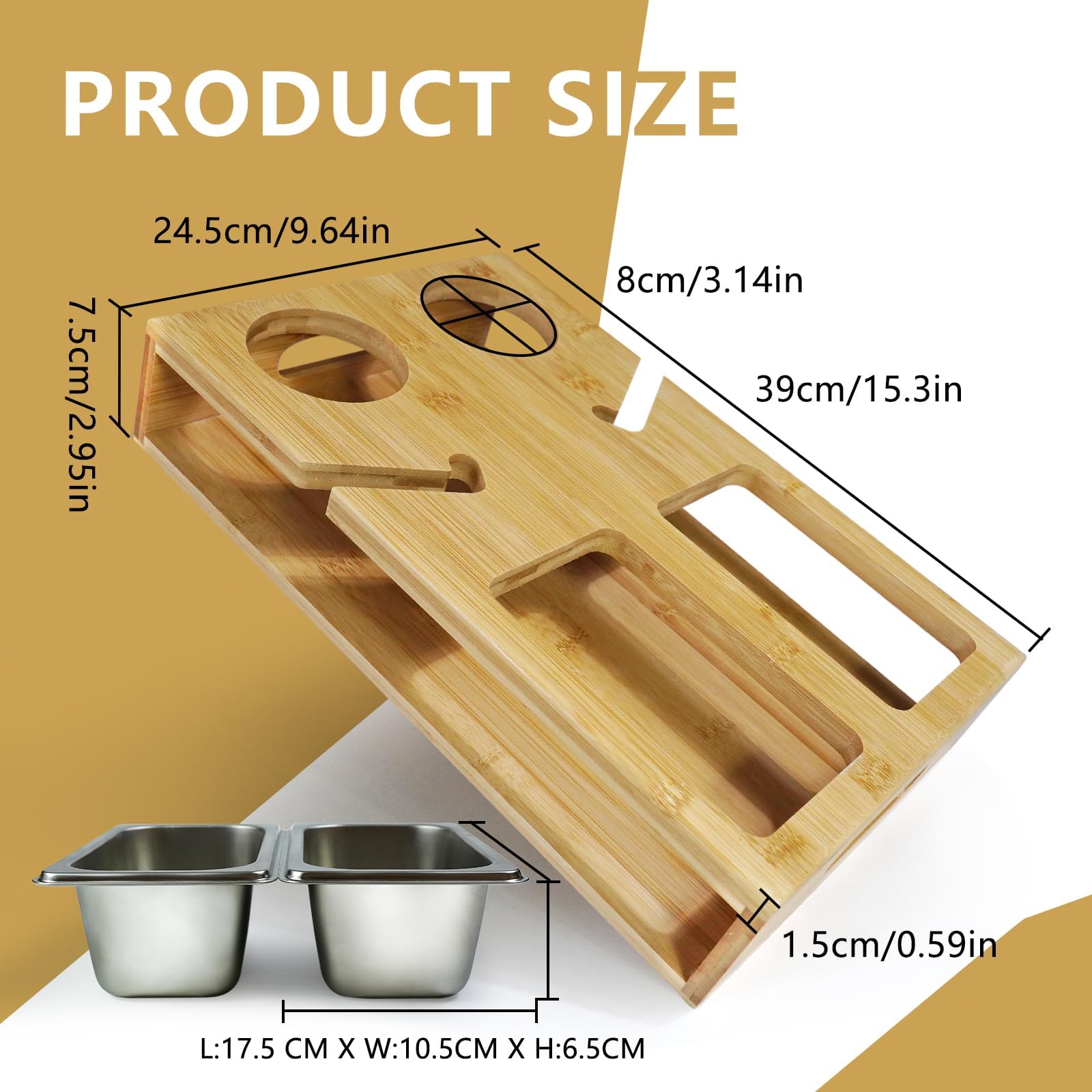 Btstil Bankbar snackbox, bankbar met roestvrijstalen snackschalen en wijnhouder, snackbar, houten bank, snackbox, wijnhouder, snackdispenser, gepersonaliseerde bankorganizer