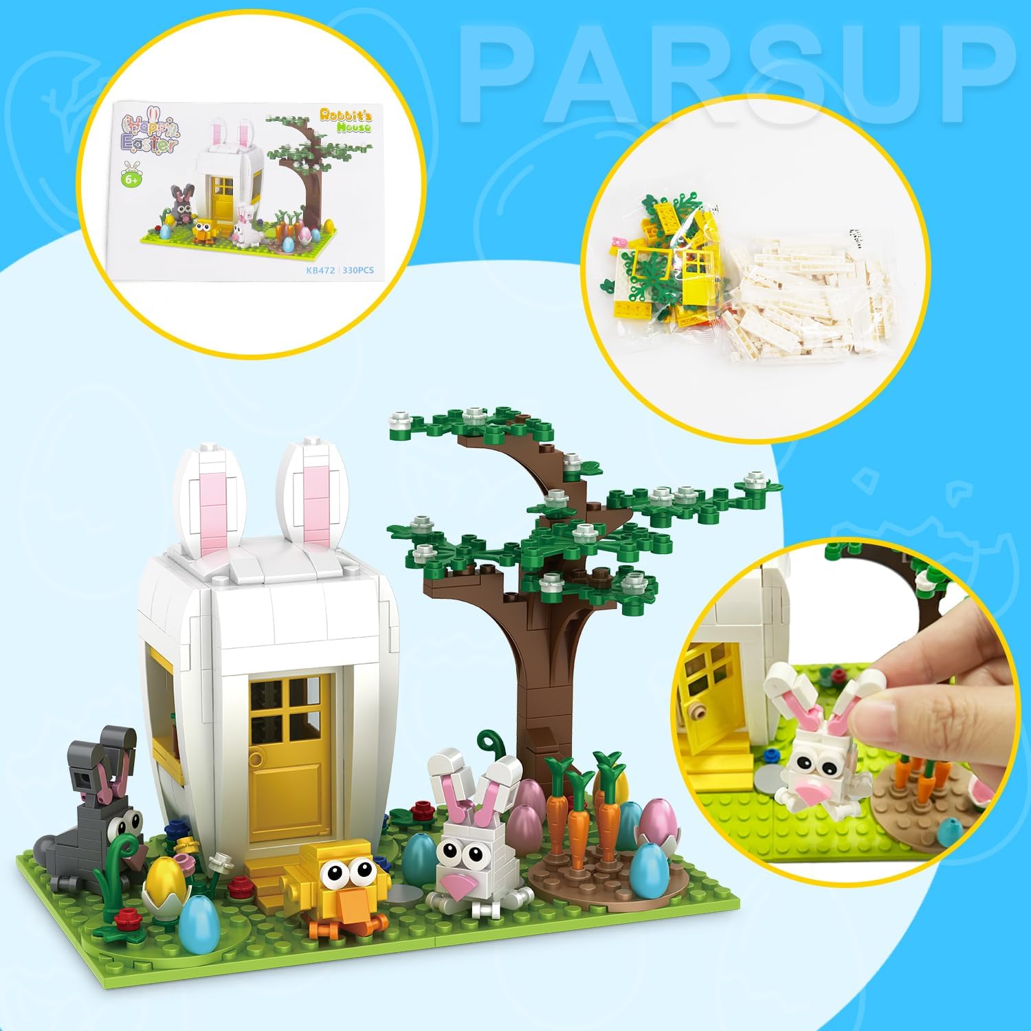 PARSUP Easter Building Blocks Gifts for Kids 4-12, Bunny Rabbit House Spring Birthday Party Favors for Son Daughter Boys Girls Teens