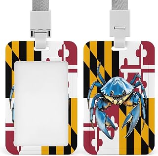 Maryland Crab Flag Funny ID Badge Holder Vertical Name Tag with Detachable Lanyard for Men Women