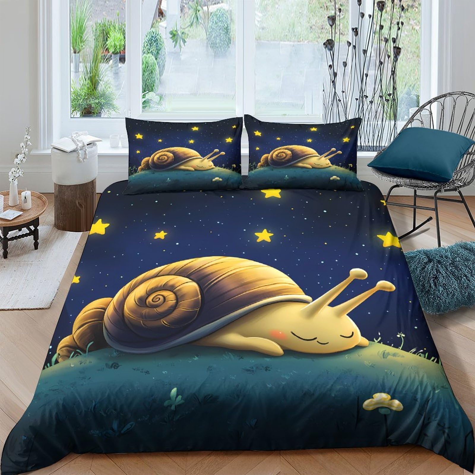 Ctjqhvkz Style-5 3D Printed Night Sky Fitted Sheet Microfiber Soft Snail Dreamy Star Mattress Cover For Bedroom Guest Room Home Decor Single（135X200cm）