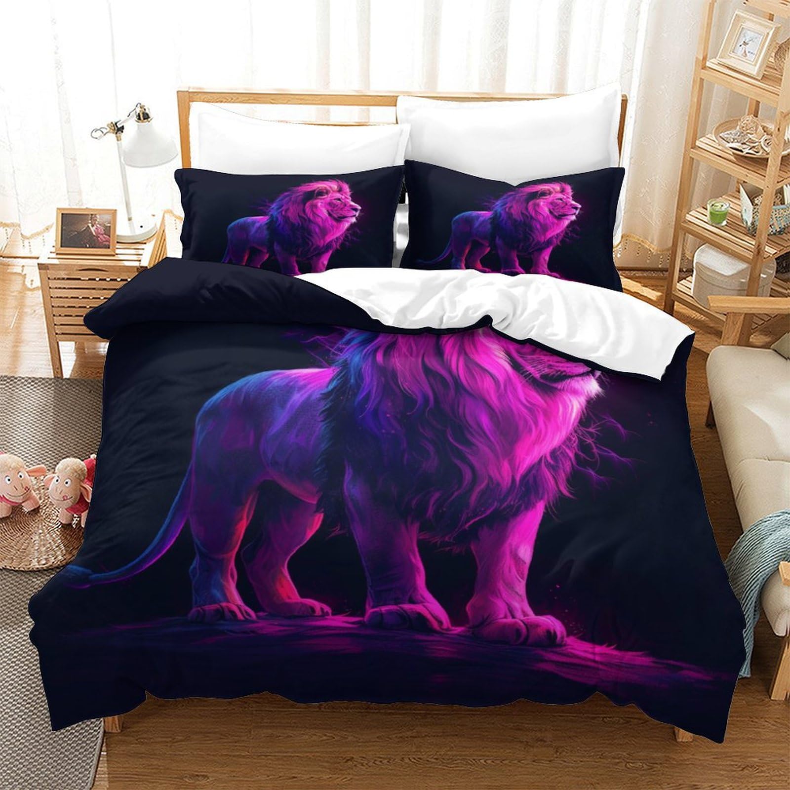 Housse de couette lion 140x200 hypoallergénique contre allergies de peau