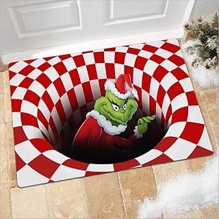 Illusion Doormat, Christmas Decoration Non-Slip Doormat, 3D Visual Illusion Fluffy Carpet (red, 5080)
