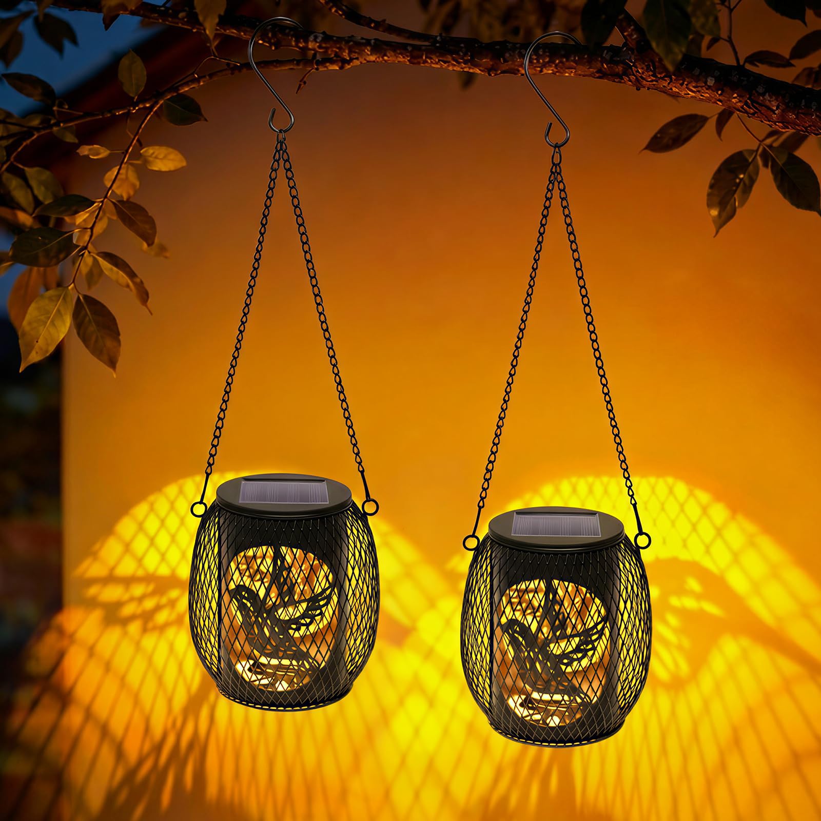 YUNYOUC 2Pack Bird Hanging Solar Lanterns Garden Lights Ornaments, Solar Lights Outdoor Garden, IP65 Bird Carving Auto On and Off Lanterns for Patio Yard Pathway Plant Decoration(Warm white)