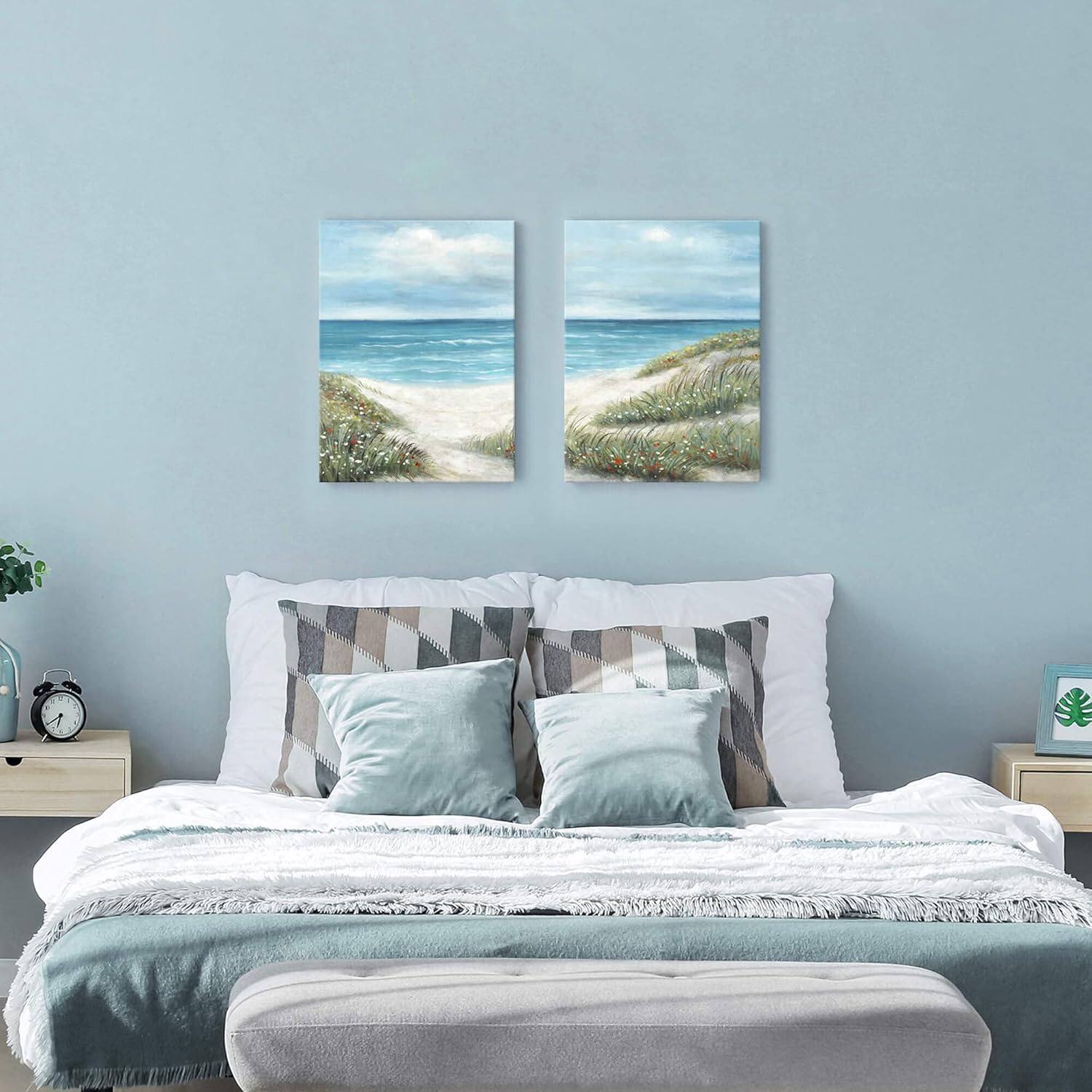 Beach Wall Art Canvas Decor: Coastal Ocean Picture Painting Modern Sea Scene Seascape Prints Set of 2 Seaside Seashore Artwork for Bathroom Bedroom Living Room Home