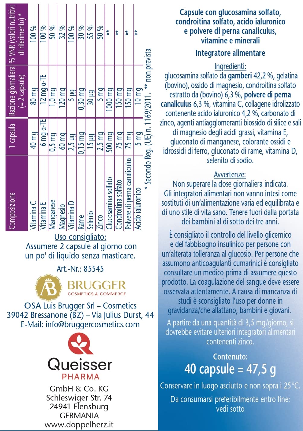 Glucosamina 1000 + Condroitina + Acido Ialuronico & Perna Canaliculus - 40 Capsule - Integratore Articolazioni e Cartilagini - Doppelherz