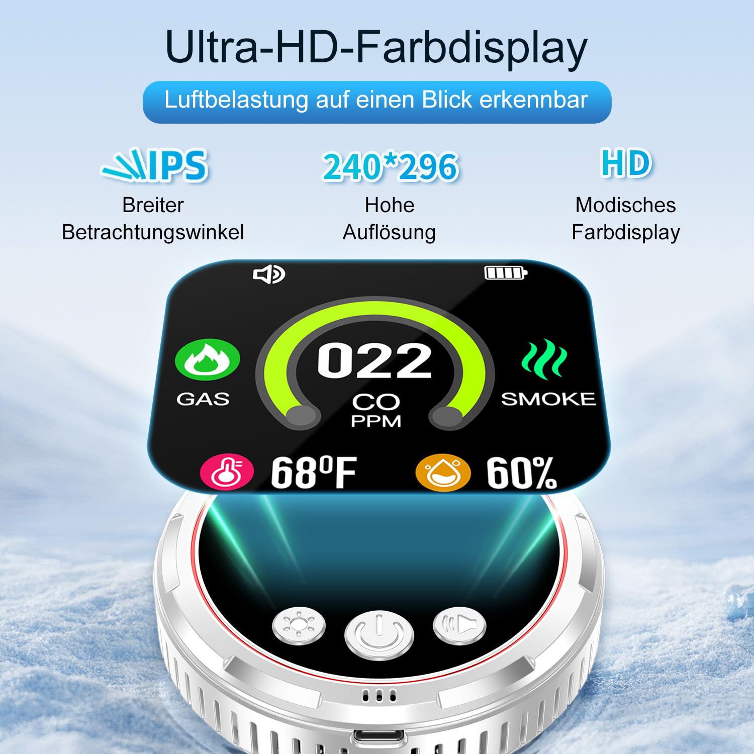 5in1 Rauchmelder CO-Melder Gasmelder und Temp Feuchtigkeits-Sensor für Haus | Plug in Rauch CO Gas Kohlenmonoxid-Detektor mit Batterie, HD-Bildschirm, Temp Feuchtigkeits-Sensor für Home Hotel RV HD13