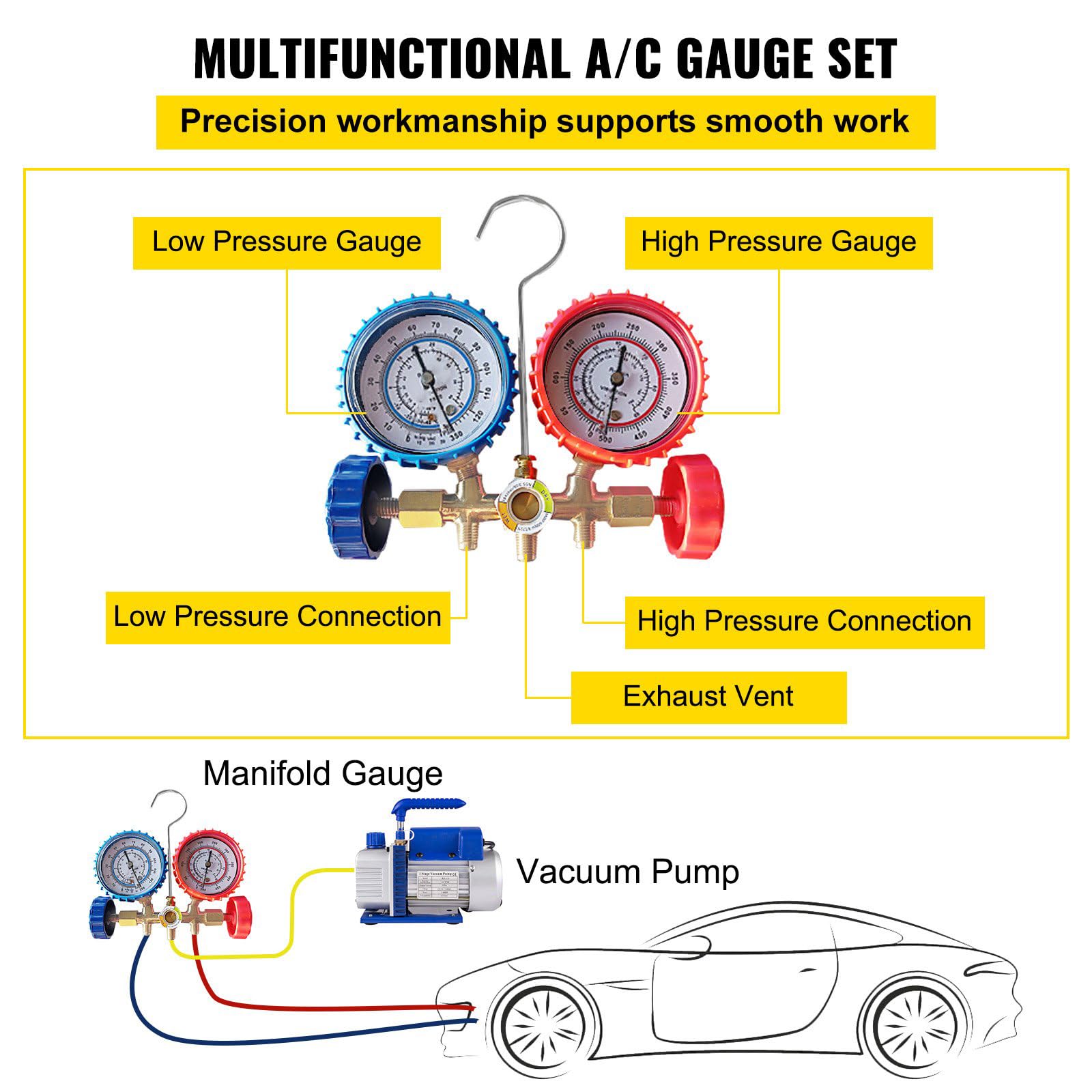 Vakuumpumpe 220V 50Hz, Unterdruckpumpe Vakuumgeräte Pumpe für R12, R22, R134a, R410a, R502, für HVAC Kfz Kühlsystem (4CFM-1/4HP)