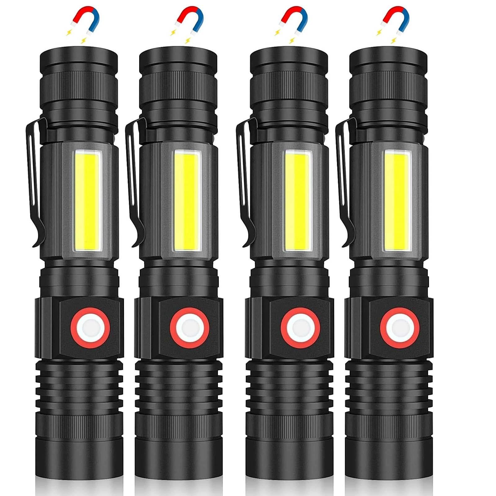 Karrong Taschenlampe LED Aufladbar mit Magnet COB Seitenlicht Zoombar, Extrem Hell 3000 Lumen USB Taschenlampen Batteriebetrieben Wasserdicht, 4 Modi für Outdoor Wandern Camping Notfall, braun