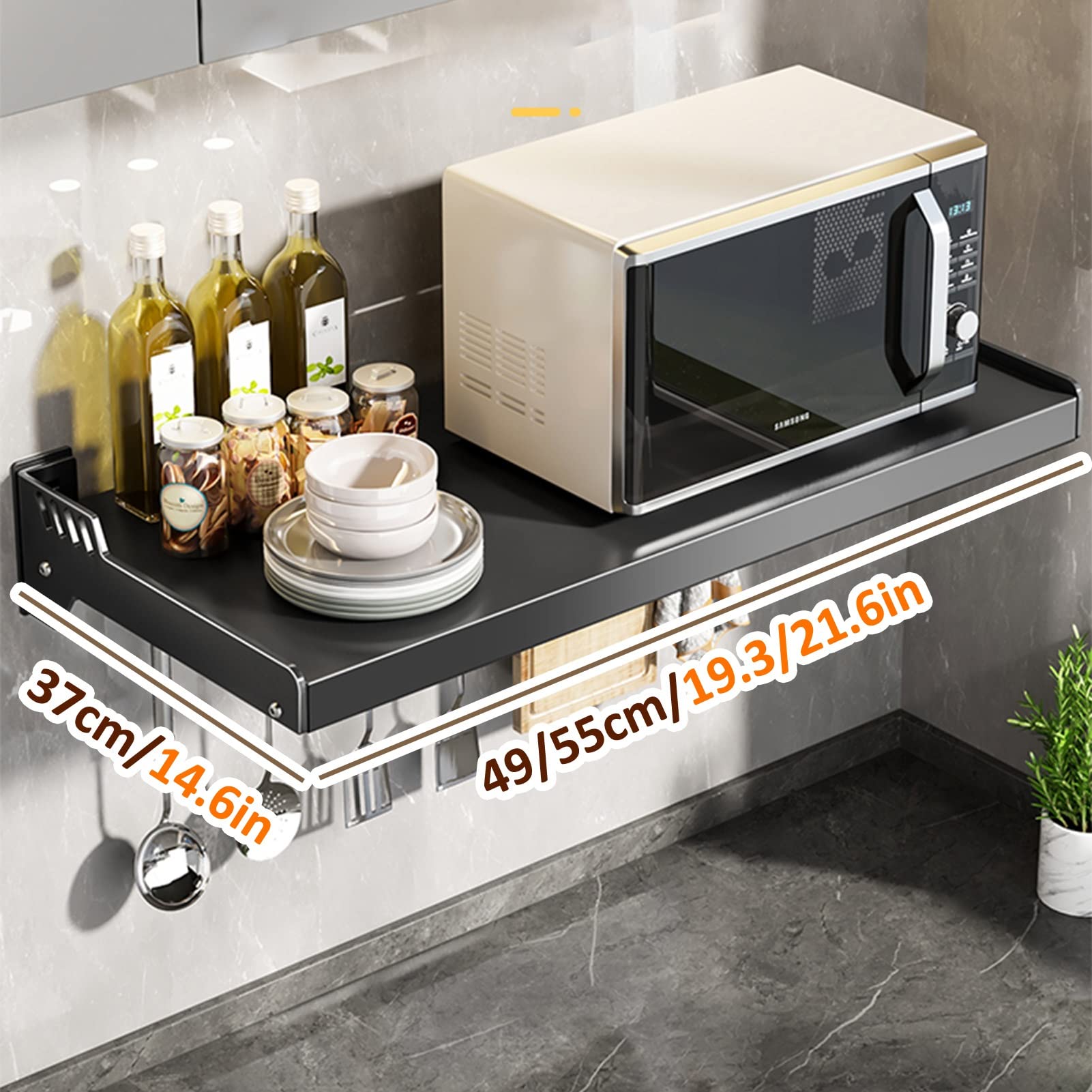 Scaffale Microonde A Parete In Acciaio Inox - Mensola Portatile Con Ganci Per Cucina - Foto 4