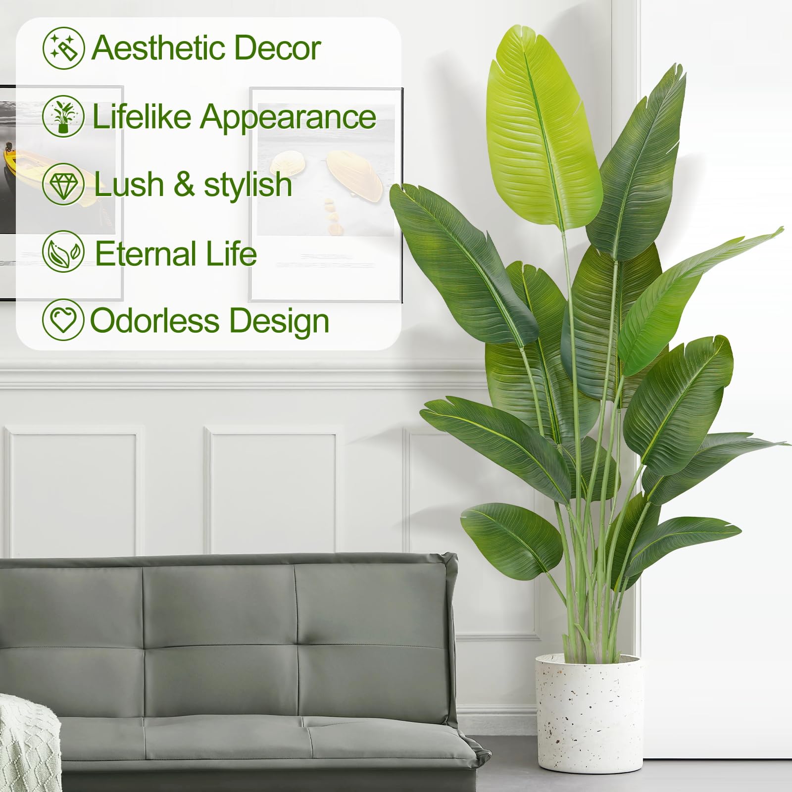 Plante Artificielle Oiseau de Paradis 180 cm Haute, Grande Plante Artificielle Interieur, Bananier Artificiel avec 13 Feuilles, Arbre Artificiel Intérieur ou Extérieur Salon Bureau Jardin Dec