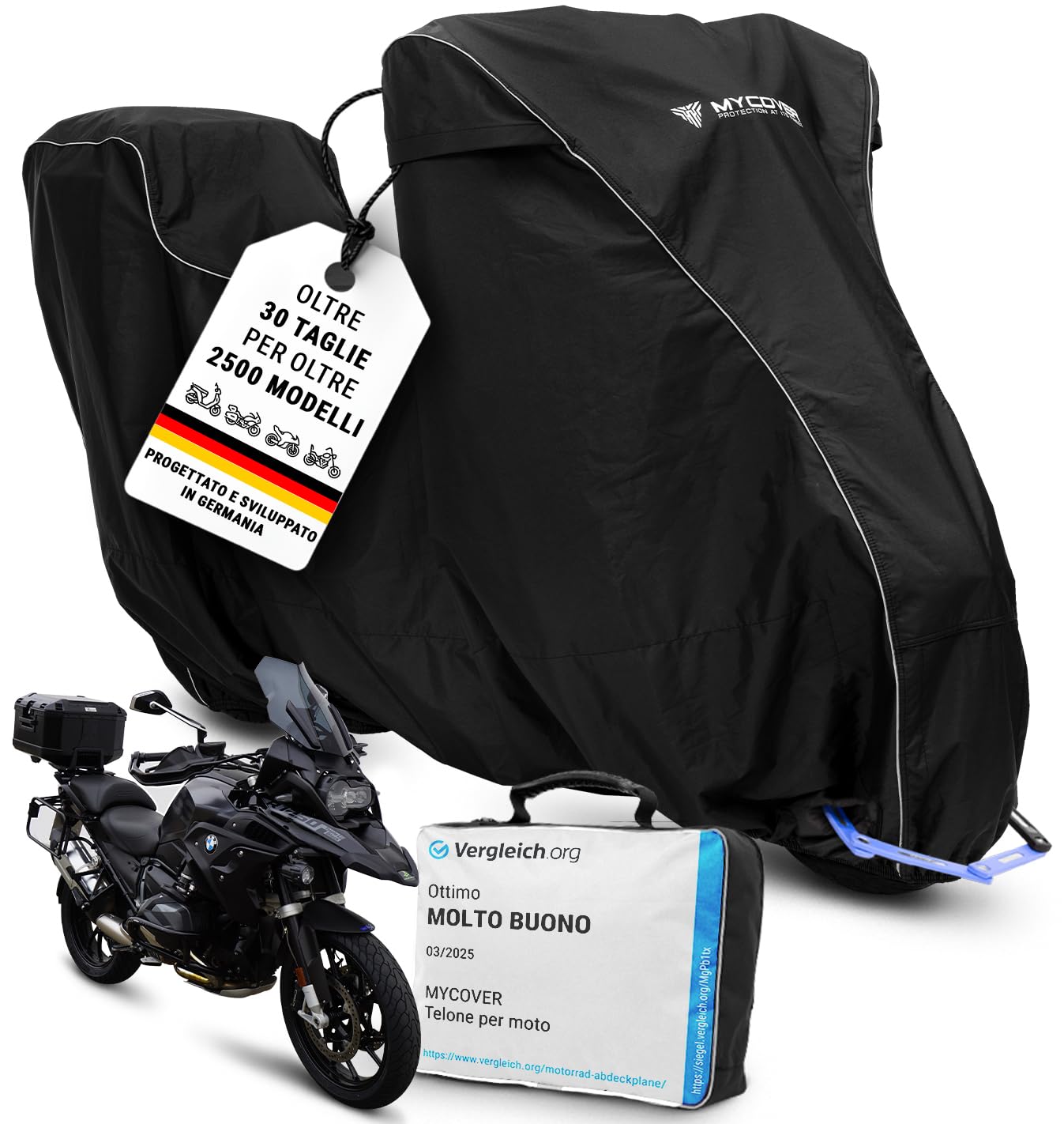 Telo coprimoto premium realizzato a mano - 30 misure per oltre 2.500 modelli - vestibilità 100% su misura, impermeabile, invernale e ultra resistente agli strappi XL+TC (L250xB115xH145)