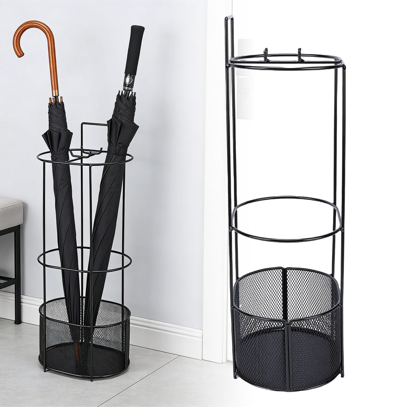 Asixxsix Portaombrelli, Portaombrelli in Metallo e Ferro di Alta qualità con Design a Rete Cava per il Drenaggio Dell'acqua, Organizzatore Indipendente per L'ingresso di Casa e Ufficio,