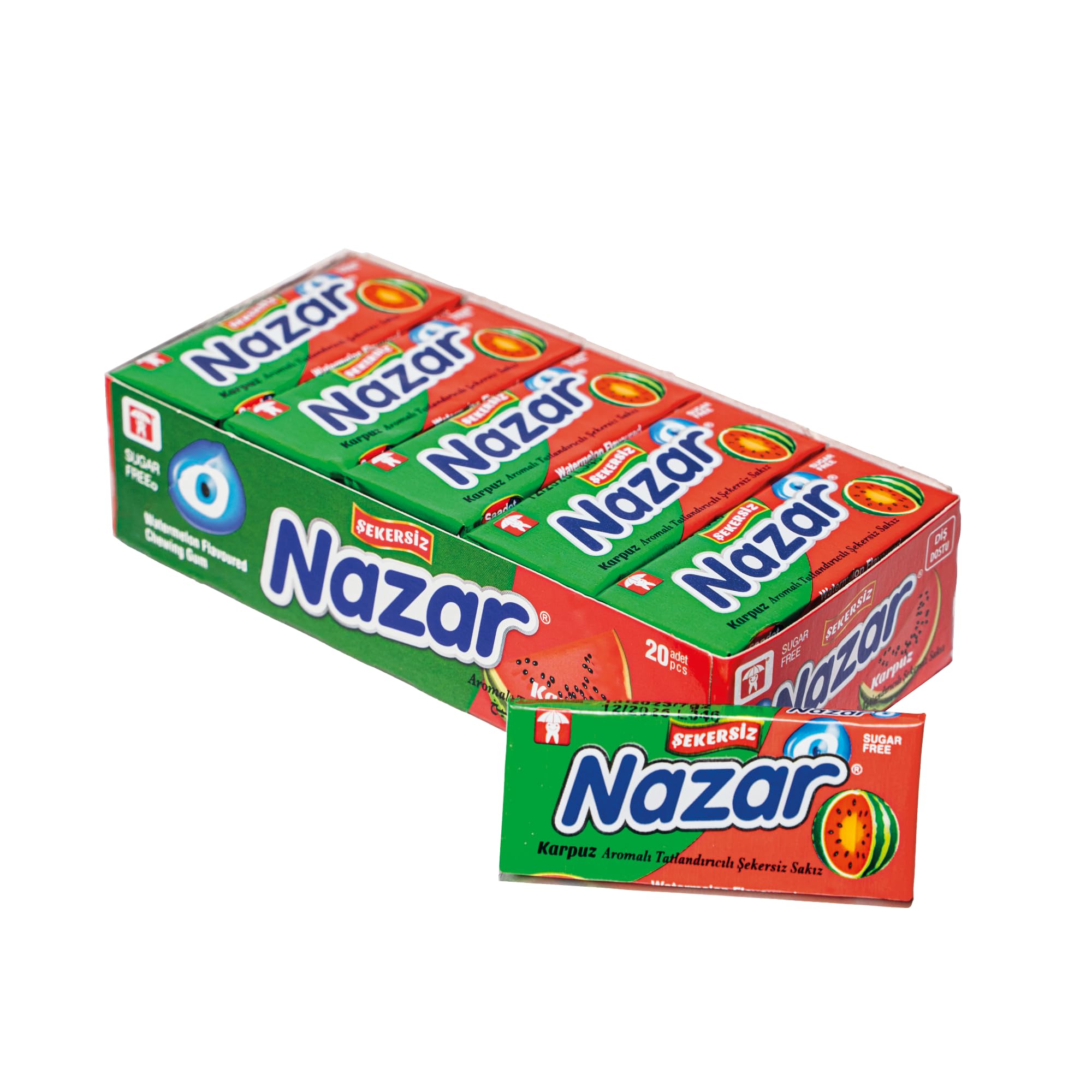 NAZAR Watermelon Breeze Sugar-Free Jawline Exerciser Chewing Gum | Freshens Your Breath | Supports Oral Health | 20 Packs of Gum 5 Pieces (100 Total Pieces)