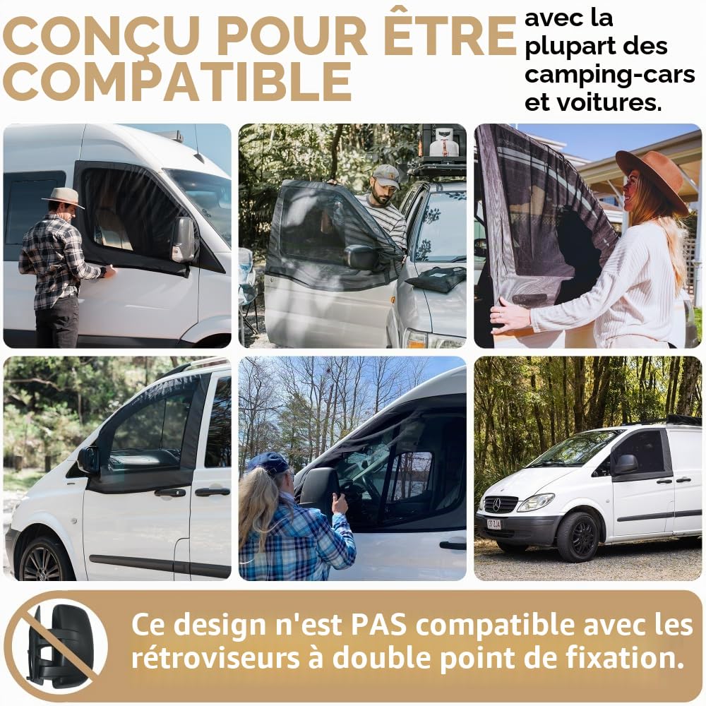 Living in a Bubble Lot de 2 moustiquaires magnétiques pour Portes Avant - Taille Universelle pour Sprinter, Metris, Ford Transit et Autres Vans et Voitures - Car Living Essentials et Accessoires Van