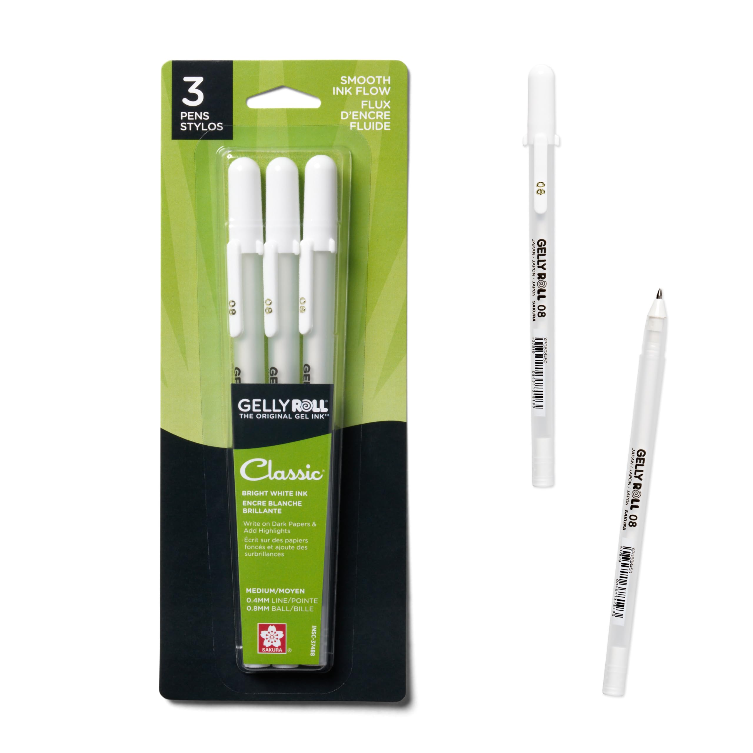 Sakura 37488 Gelly Roll Classic 08 (Medium Pt.) 3PK Pen, White