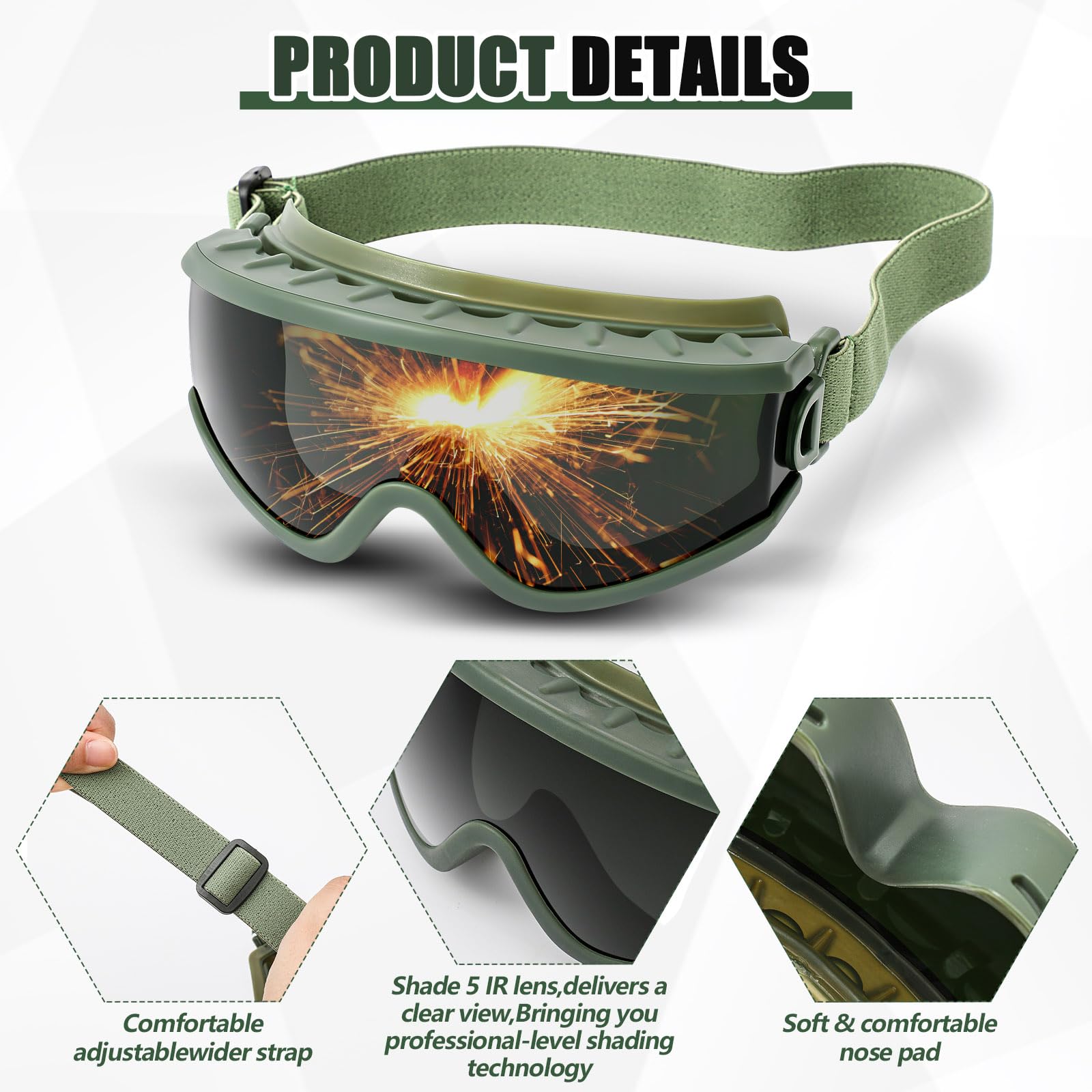 Relaxweex Gafas de soldadura de seguridad para soldar, con pantalla de 5 infrarrojos, antorcha de corte, gafas de soldadura para hombres, protección ocular, soldadura por arco, soldador de molienda,