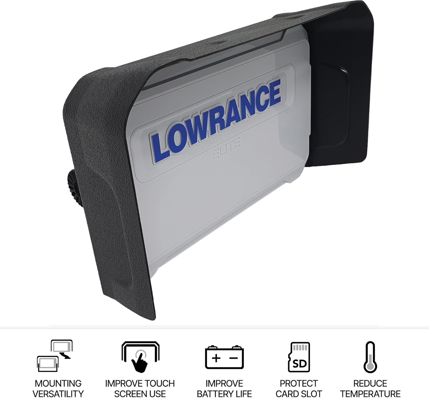 BerleyPro Lowrance Fish Finder Visor — Sun Cover & Glare Reduction — Fits HDS Live/PRO, Elite FS, Hook Reveal, Eagle Series — CNC Machined ASA Plastic