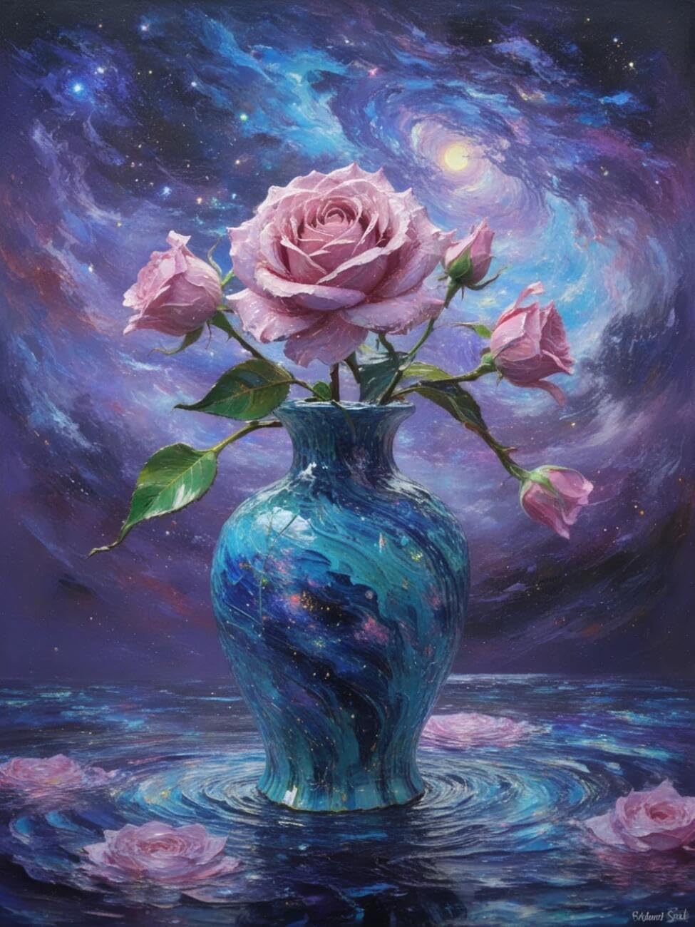Henypt Stamped Cross Stitch Kits Roses in a vase Flowers DIY Needlepoint Set for Beginners The Elderly with Accessories Living Room/Bedroom Wall Hangings 14CT 30x40cm