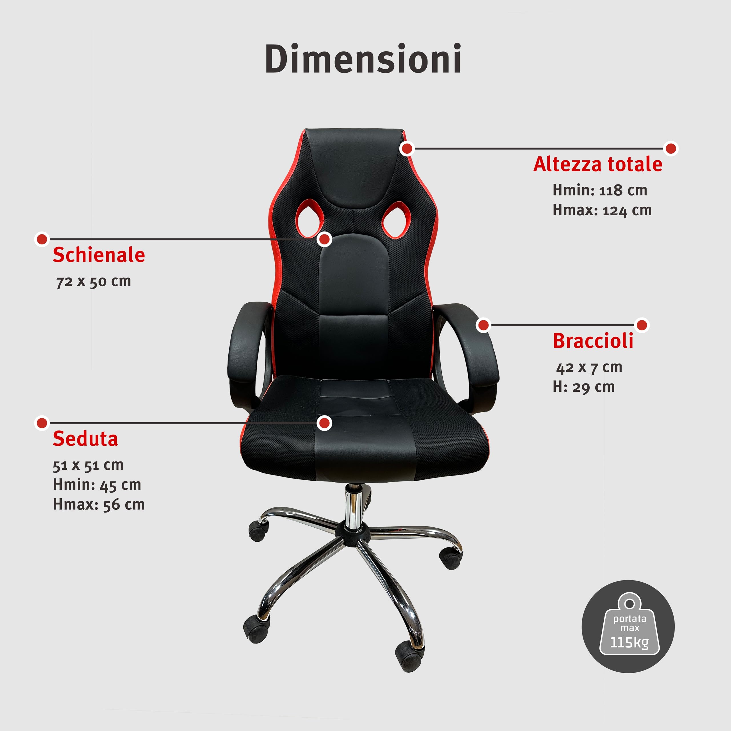 Sedia Gaming Professionale Grigio - Poltrona Ufficio Reclinabile In Similpelle Con Braccioli E Supporto Lombare