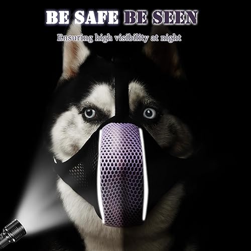 Miniatura 6 de Mayerzon Bozal para perro, bozal suave de malla para perros grandes, medianos y pequeños, para carro, aseo y morder, bozal reflectante y