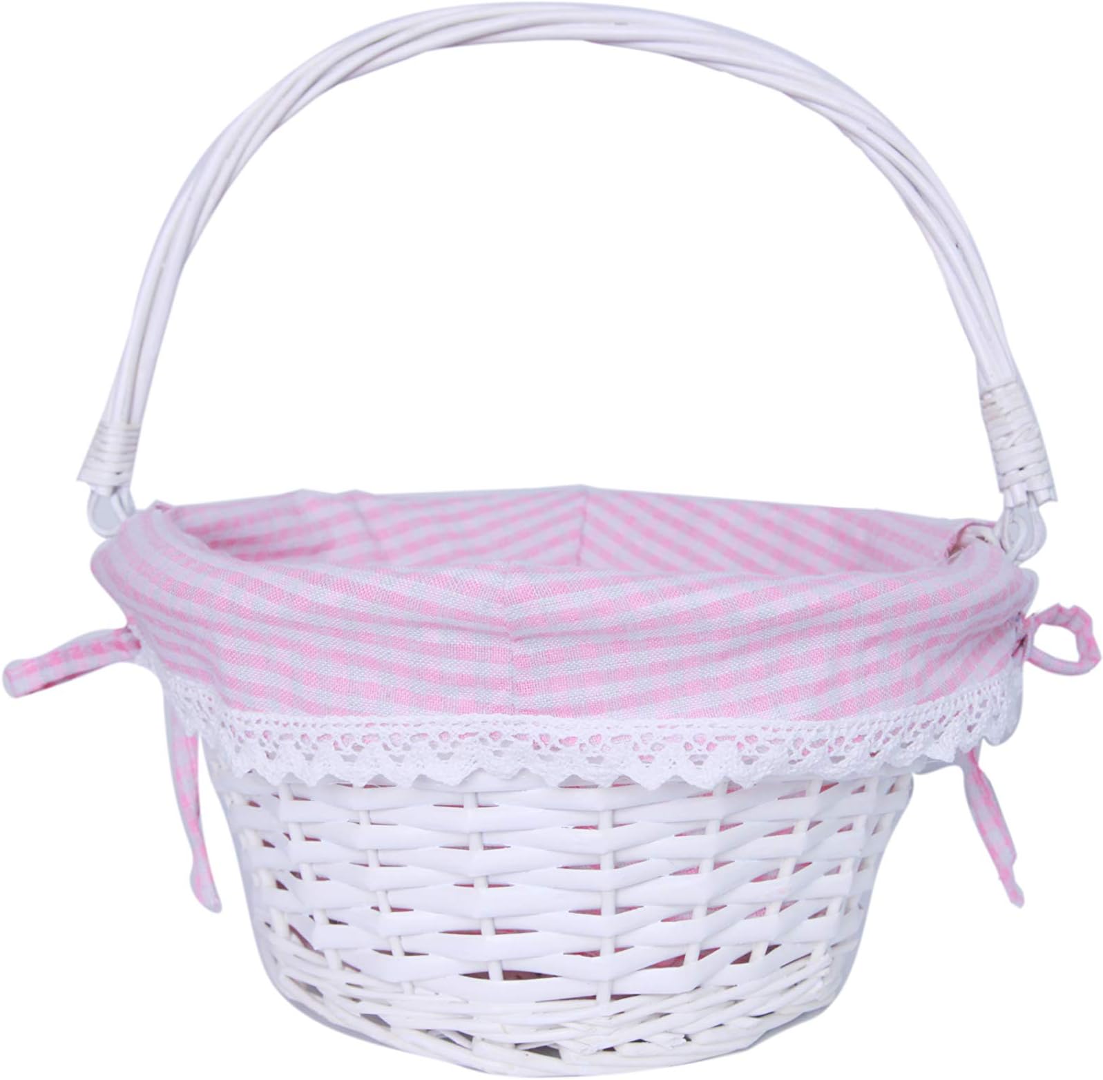 Oypeip Easter Basket Gift Basket Oval Willow Round Wicker Storage Basket With One Drop Down Handle Easter Baskets for Kids Fabric Cotton Linen For Office, Bedroom, Closet, Toys