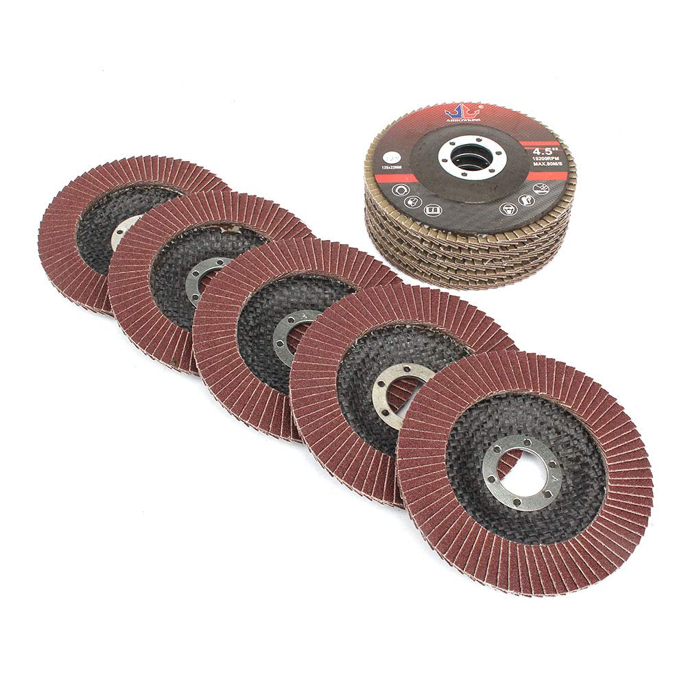 10 discos de lijado de óxido de 11,4 cm, grano 60/120 para amoladora angular de madera, metal pulido, tipo 27