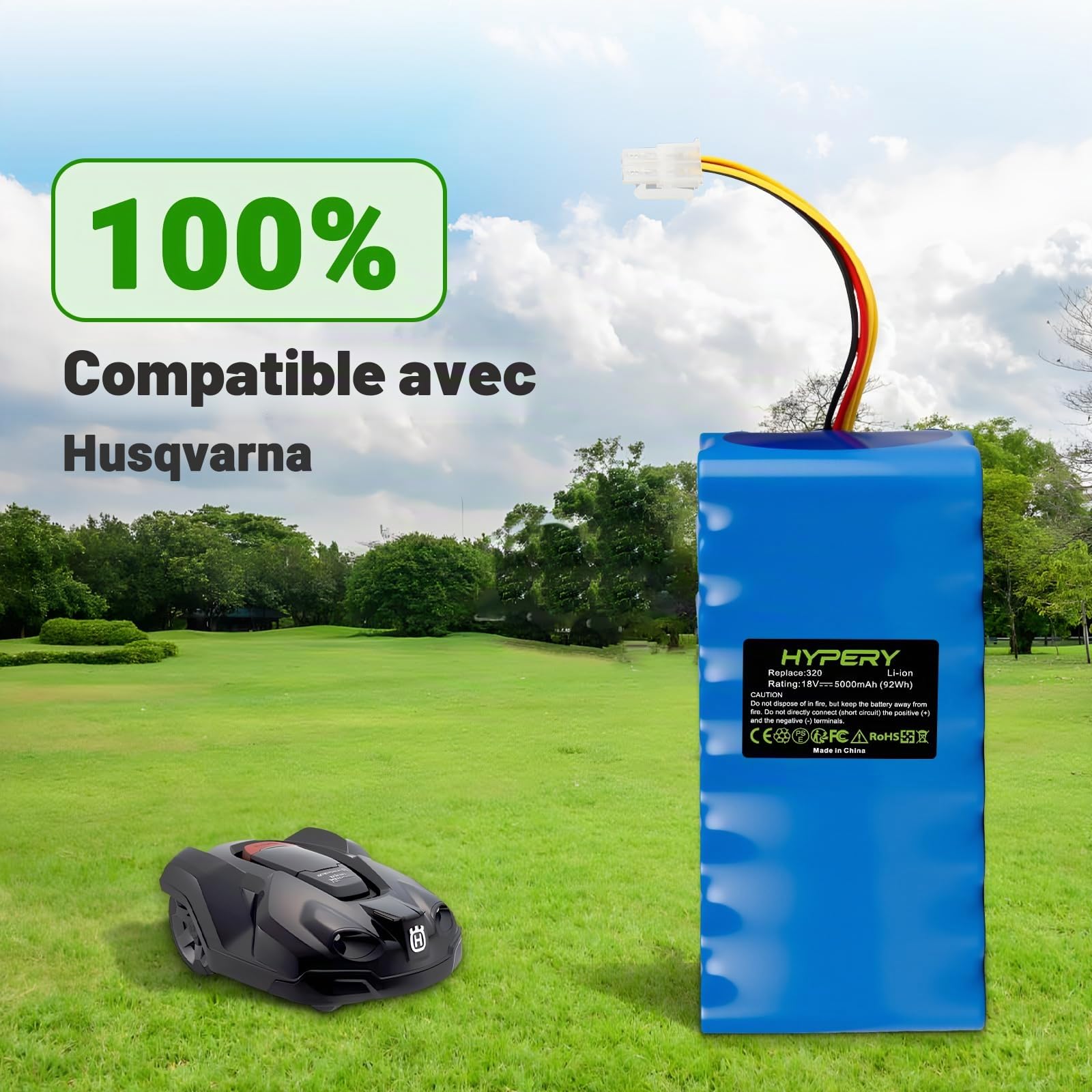 18V 5000mAh Batterie de Remplacement Li-ION pour Husqvarna Automower 320, 330X, 420, 430, 430X, 440, 450X, 520, 550 Robot de pelouse, Remplacement pour 580 68 33-01, 580 68 33-02