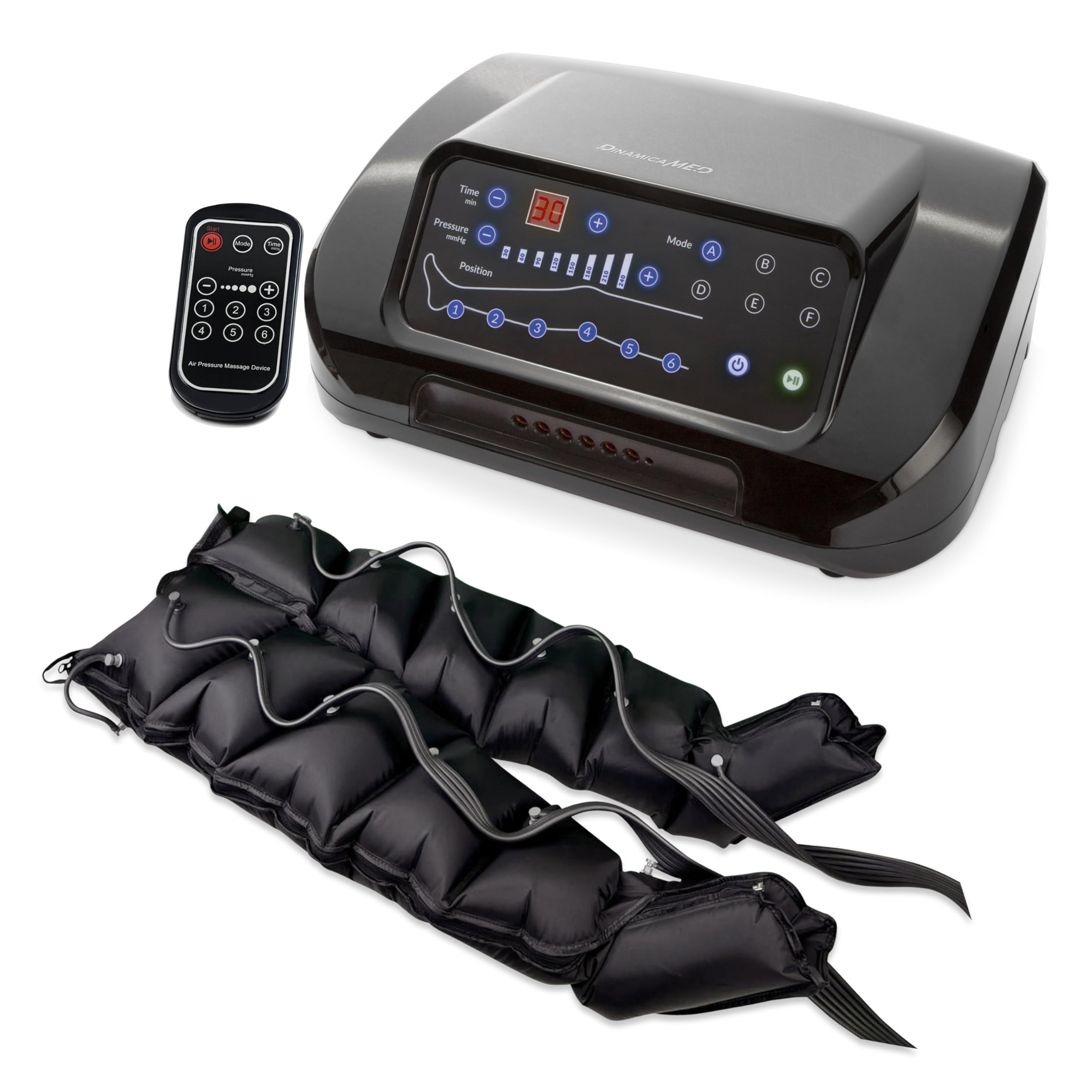 Dinamicamed Presoterapia PRO 6.0 - Máquina de presoterapia para casa con drenaje linfático, 6 cámaras de aire, pantalones para piernas, abdomen y gluteos