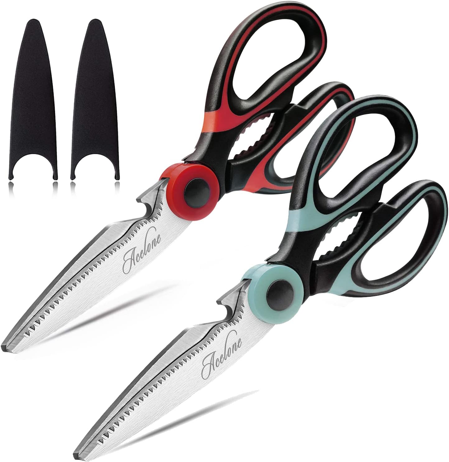 Kitchen Shears,Kitchen Scissors Heavy Duty Meat Scissors Poultry Shears, Dishwasher Safe Food Cooking Scissors All Purpose Stainless Steel Utility Scissors, 2-Pack (Red,Aqua)
