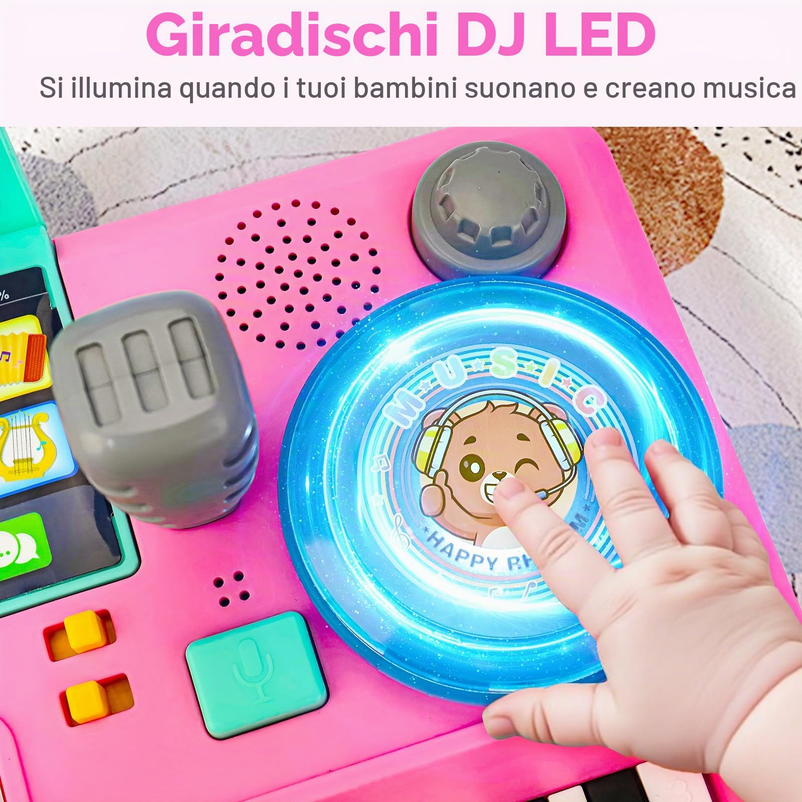 Lypsochaat Giocattolo per Bambini a partire da 1 2 3 Anni con Musica e Luce, Giocattolo Musicale per Bambini con Pianoforte, DJ Console, Giocattolo per Bambini 0-6 0-12 12-18 Mesi, Regalo per Bambini