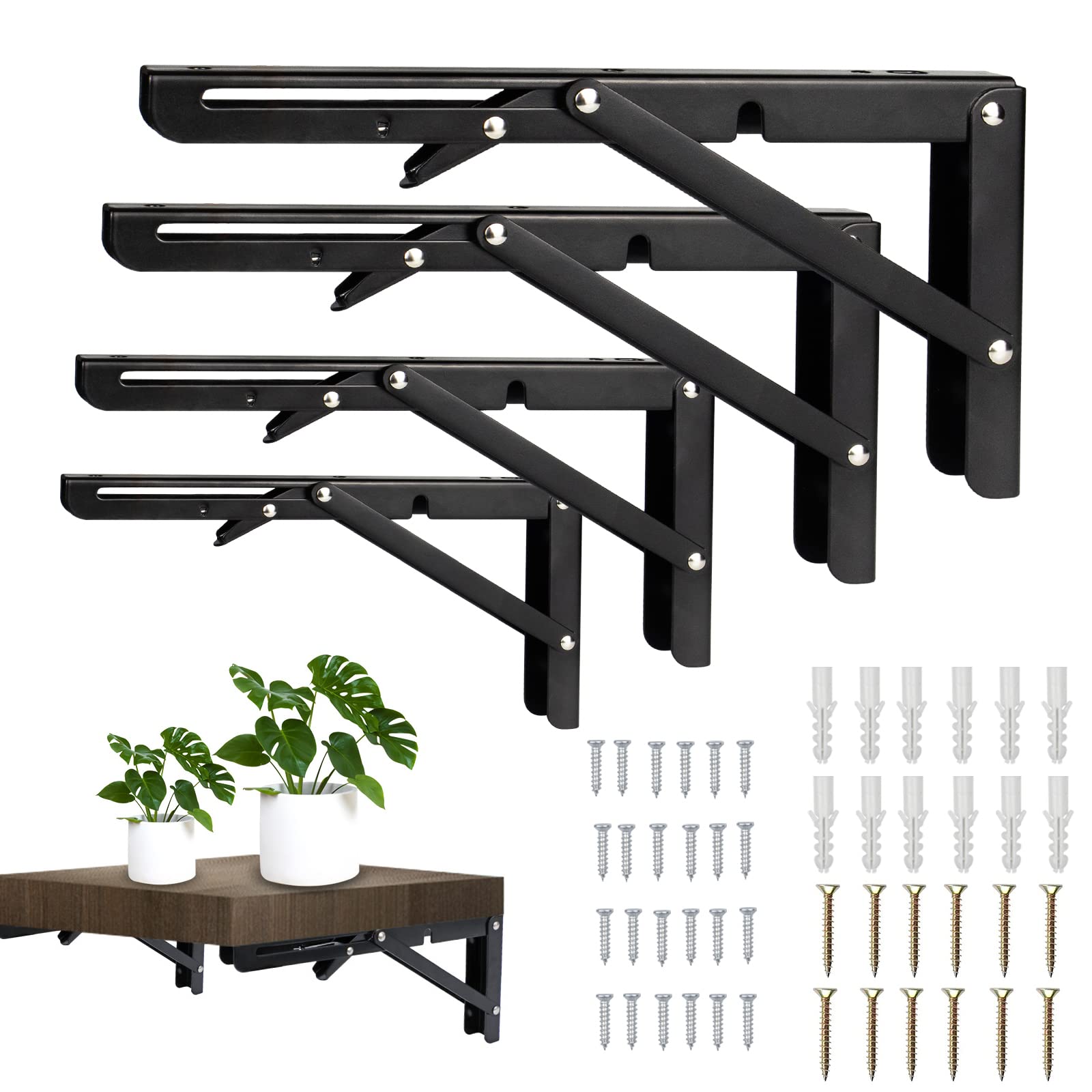 Buy Folding Shelf Brackets 10 inch, Black Heavy Duty Stainless Steel