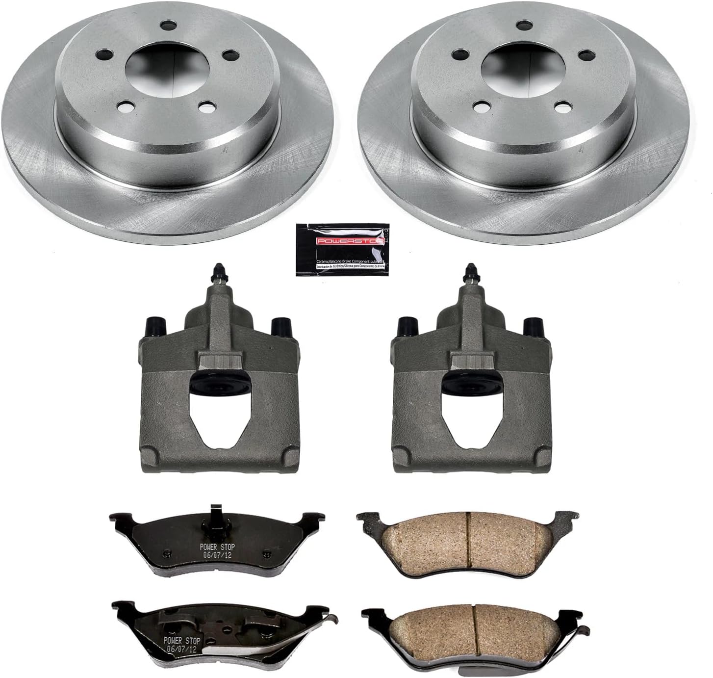 PowerStop Rear Brake & Caliper Kit For Chrysler Town & Country 2001-07 | Dodge Caravan 2001-07 | Dodge Grand Caravan 2001-07 - Ceramic Brake Pads + Stock Rotors Replacement + Calipers, KCOE5248