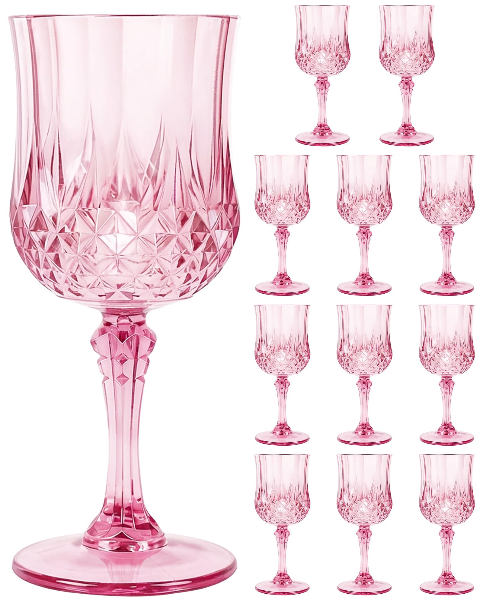 XYUNE 12PCS Plastic Wine Glasses, Pink 200ml Unbreakable Acrylic Goblets โ image 1