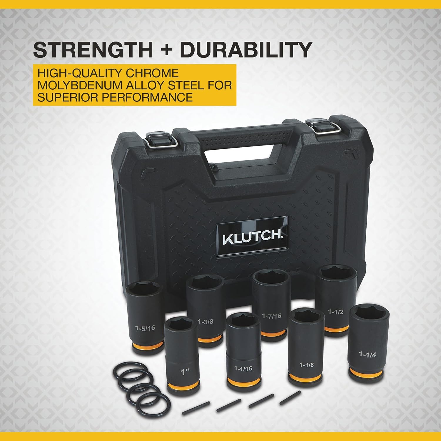 Klutch 3/4in.-Drive Deep Impact Socket Set, 8 Pcs., SAE, Chrome Molybdenum