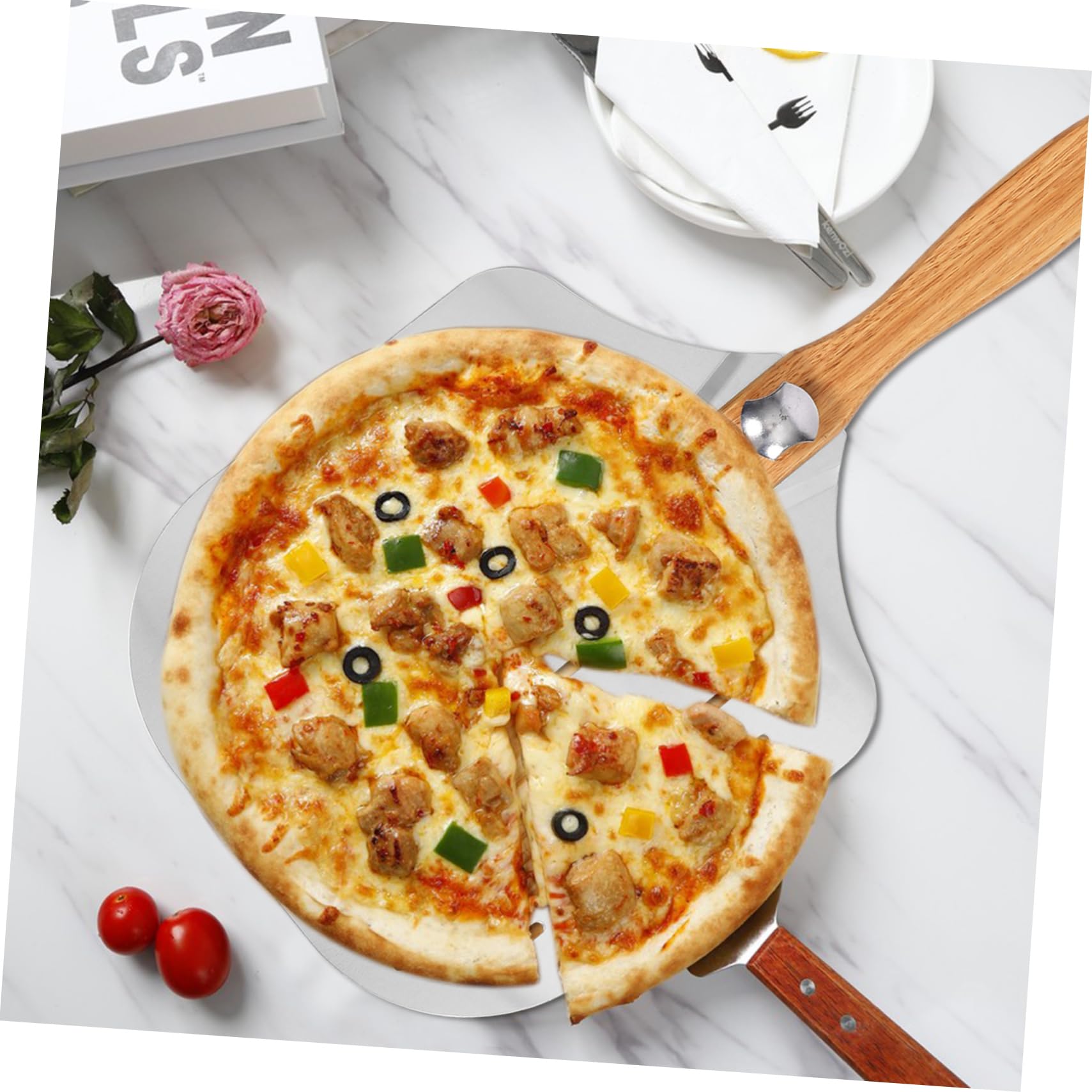 PRETYZOOM Spatola per Pizza Forata in Alluminio con Manico in Legno, Acciaio Inox, Resistente al Calore, per Ristoranti e Pizzerie