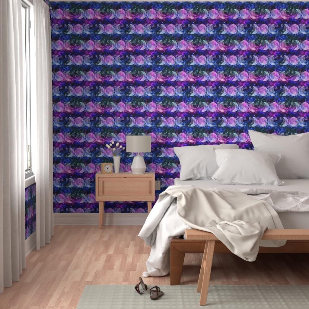 Removable Wallpaper 3ft x 2ft - Stars Moon Night Sky Star Galaxy Custom Pre-Pasted Wallpaper by Spoonflower