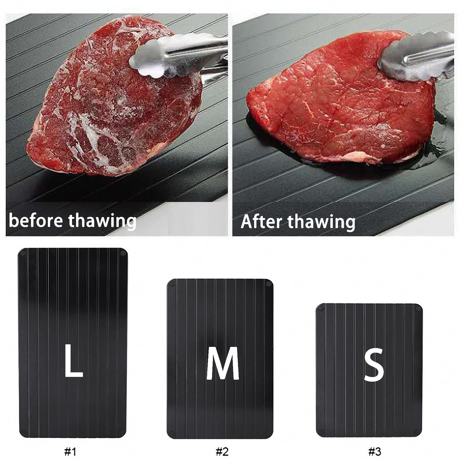 Auftauplatte für Gefrorene Lebensmittel, schnelle Auftauplatten für Steaks ohne Strom, Auftauplatte mit Auffangschale, Schwarz, L