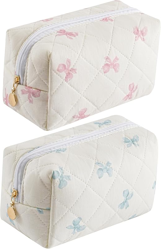 Necessaire de maquiagem HHQQWZ com zíper e laço floral, 2 unidades