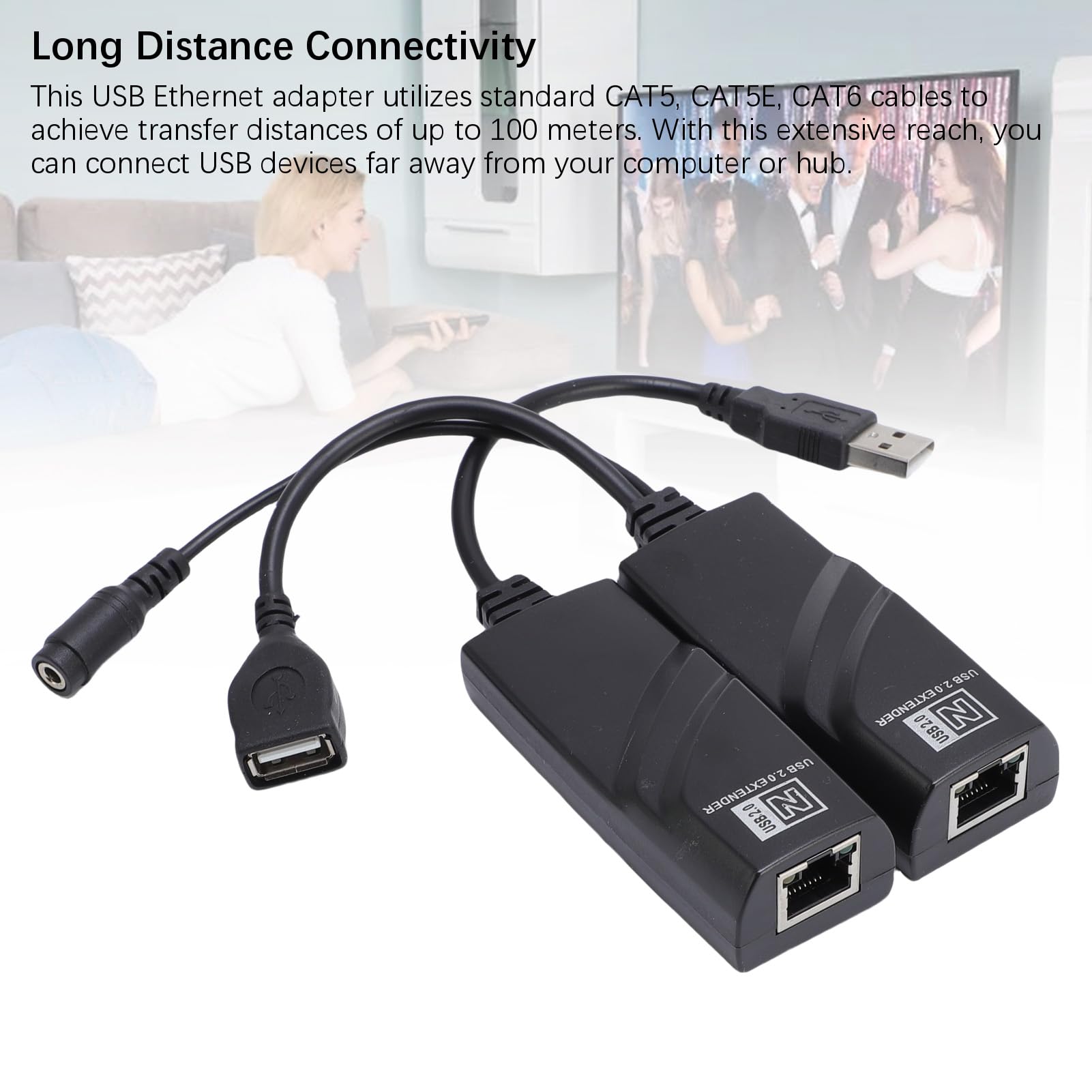 Annadue Extensor USB, Distancia de Transferencia de 100 M Estable Cat5 Cat5e Cat6 Conexión de Cable de Red USB Al Adaptador Ethernet, con Intercambio en Caliente para (Enchufe de la UE)