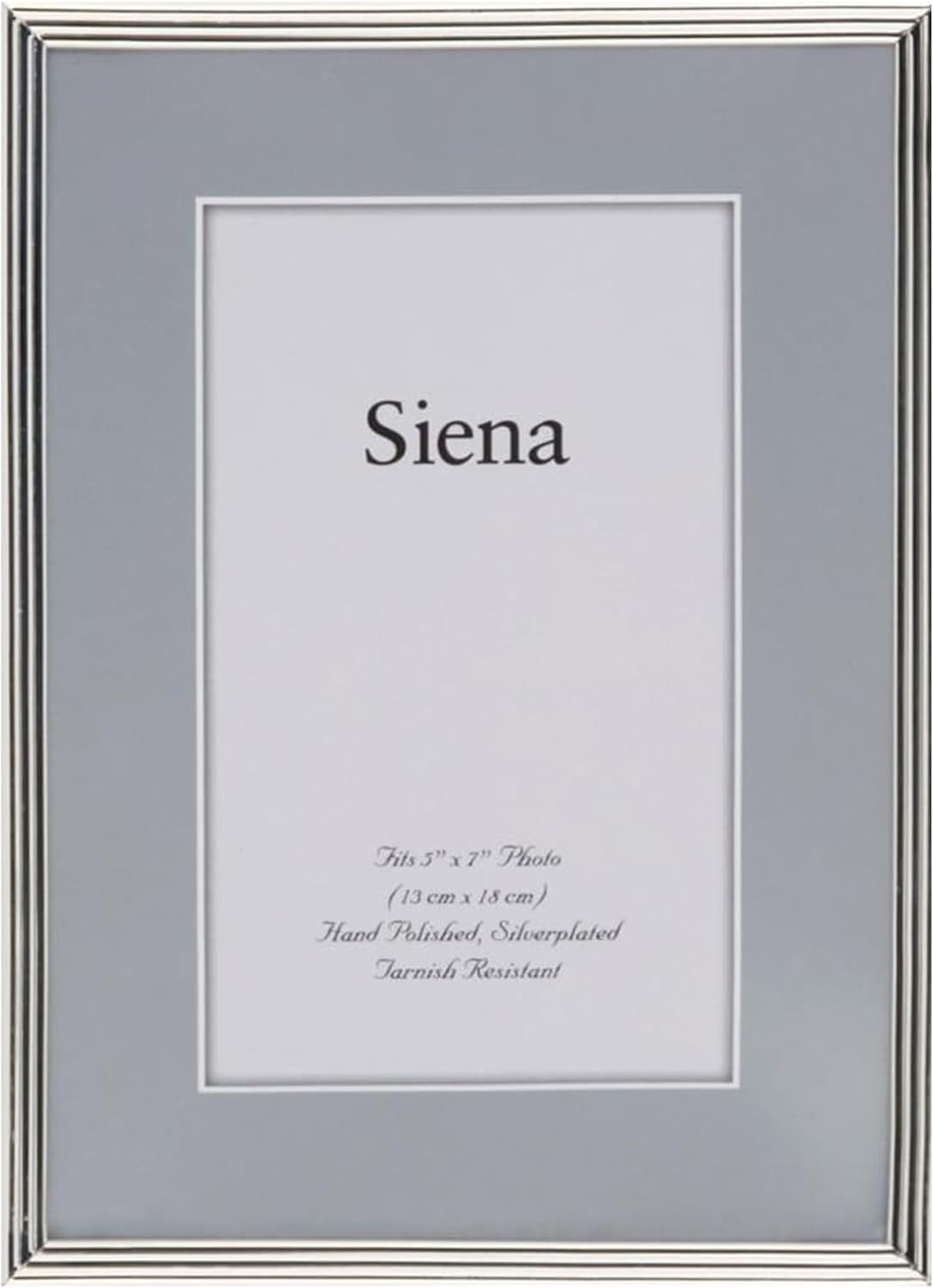 Siena Slim Grooved Silver Picture Frame, Tarnish Resistant Finish, Perfect Photo Frame for any End Table, Credenza, Shelf, or Nightstand, Silver 5x7