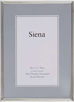Siena Slim Grooved Silver Picture Frame, Tarnish Resistant Finish, Perfect Photo Frame for any End Table, Credenza, Shelf, or Nightstand, Silver 5x7